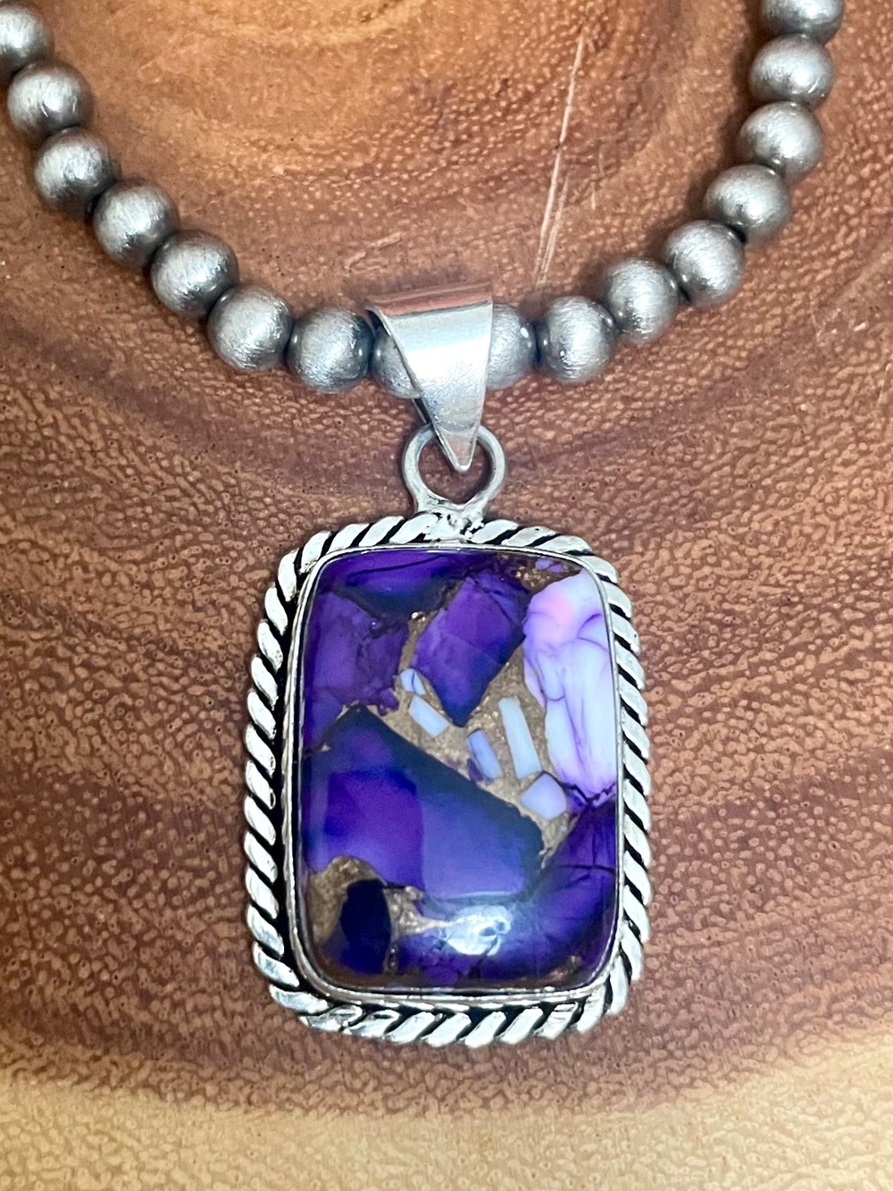 Purple Dahlia Turquoise Rectangular Pendant in 925 Sterling Silver Overlay NWOT
